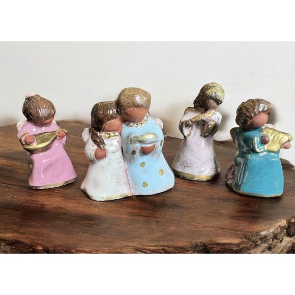Vintage Pottery Figurine Folk Art,angels Musical Figurines 2” Lot - Picture 1 of 10